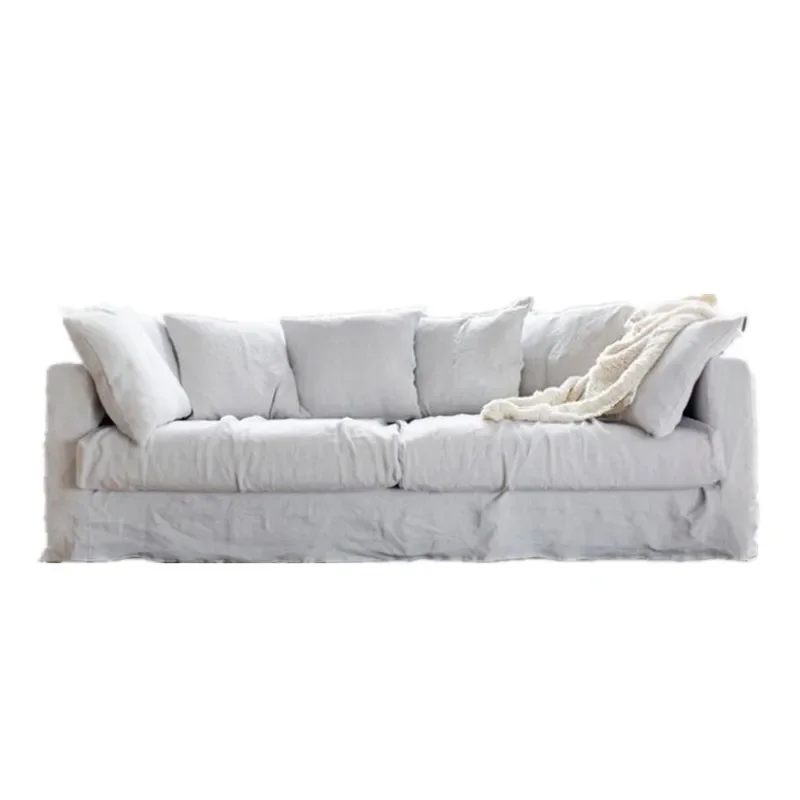 

Three-person fabric sofa, down removable and washable Internet celebrity ins sofa B & B model room cotton and linen sofa