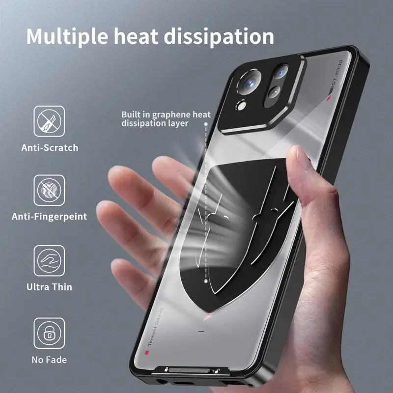 

For ASUS Rog Phone 9 Pro Case Metal Gaming Heat Dissipation Back Cover For Rog Phone9 Single-sided snap buckle shockproof Funda