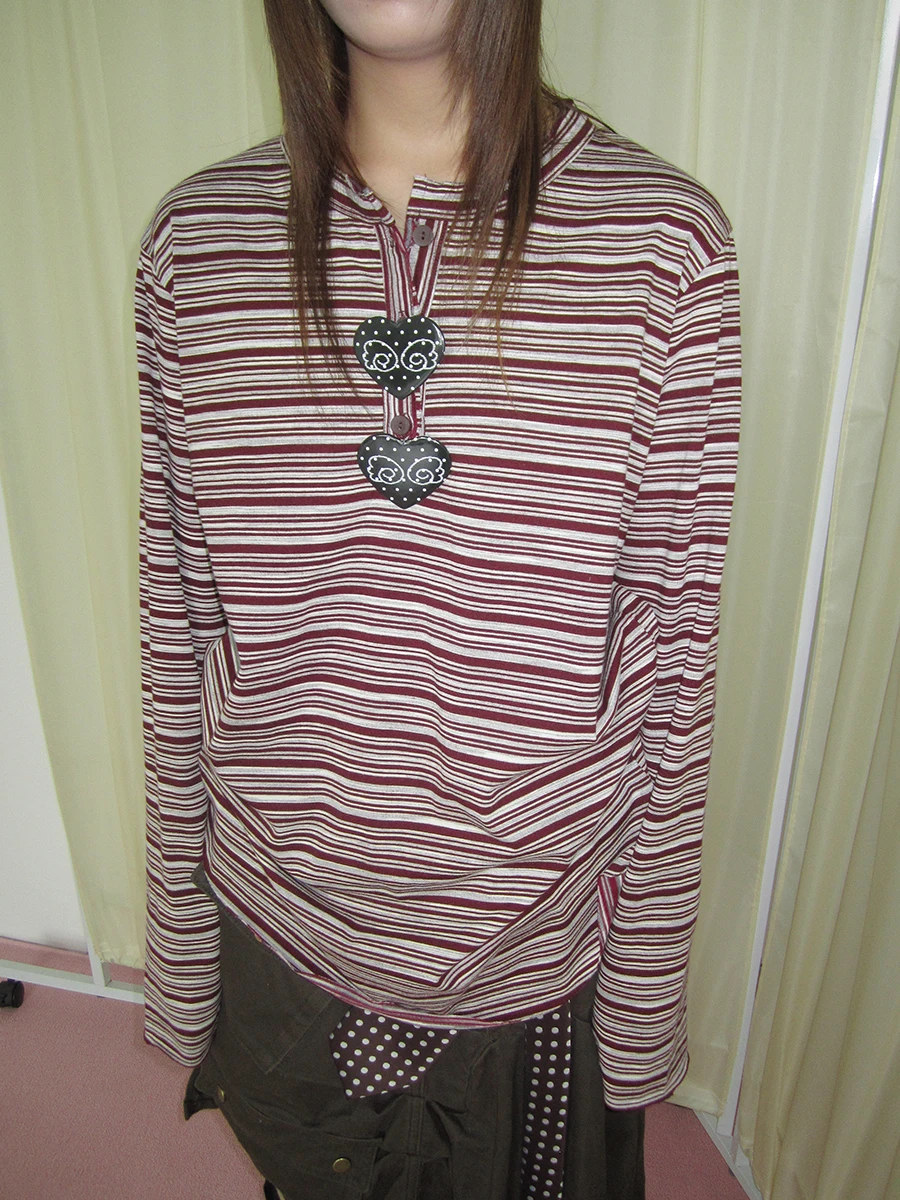 

Осень 2023, корейская полосатая цветная блузка, свободная длинная футболка-свек, уникальный дизайн, повседневный универсальный женский топ Faion