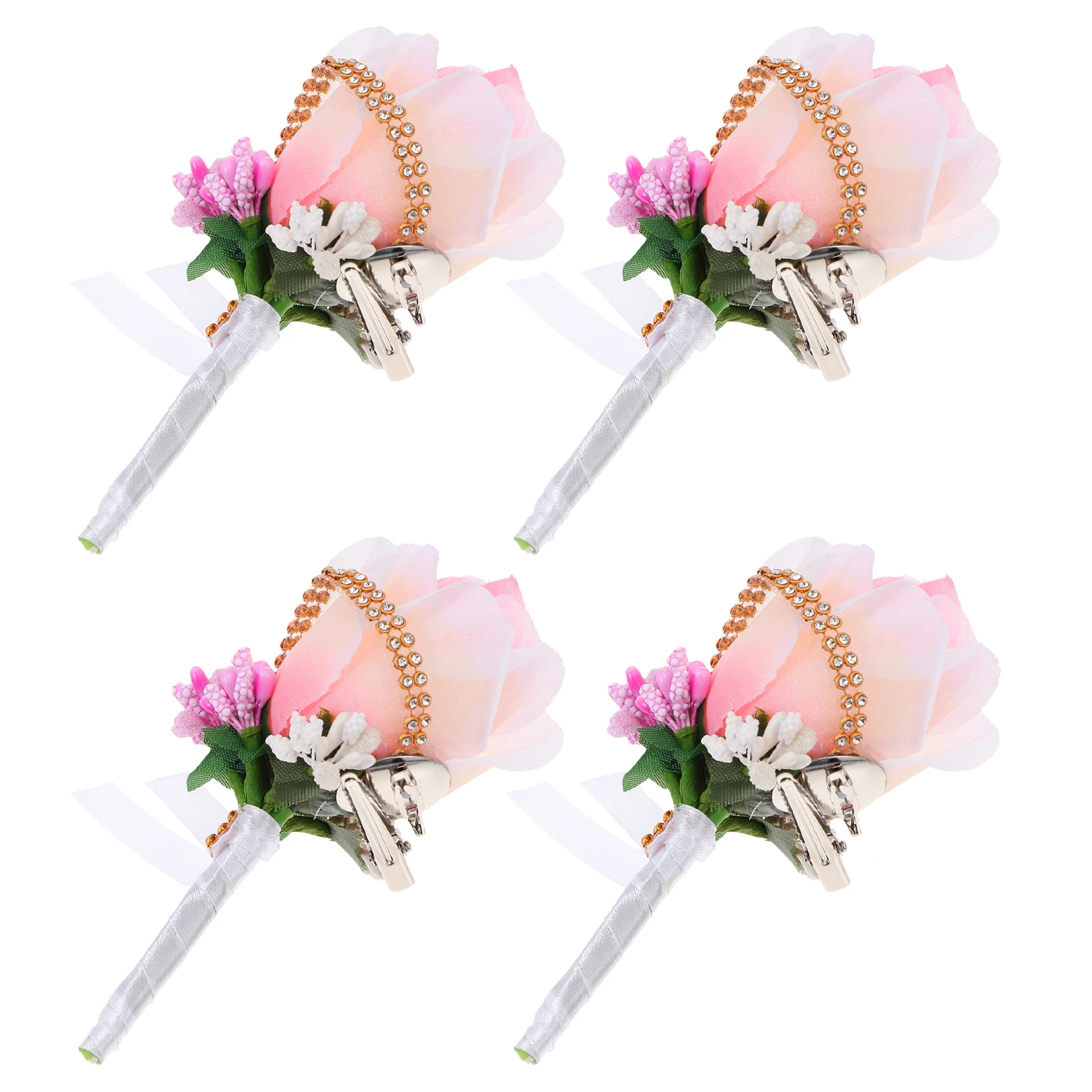 

4 Pcs Artificial Bridegroom Corsage Pink Plastic Lightweight Wedding Decor Rose Brooch Groom Boutonniere Bridal Accessories For