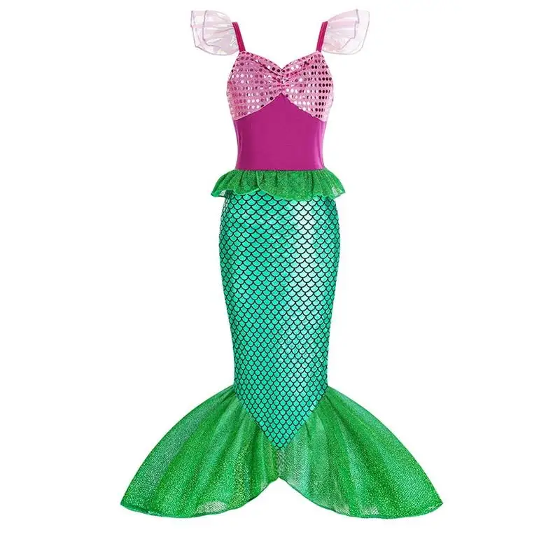 Fashion Girl Mermaid Princess Dress For Halloween Festival Performance Cosplay Costume With Accessories Kids Girls Party Dresses