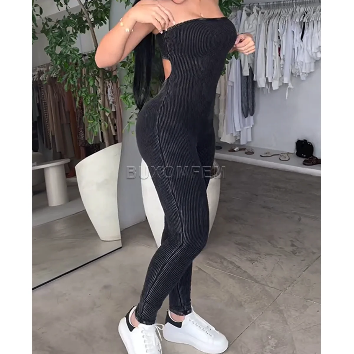 Women's Washed Fabric Strapless Yoga Bodysuits Fashion One-Piece Set Jumpsuits Streetwear Outfits Stylish Modeling Bodysuits