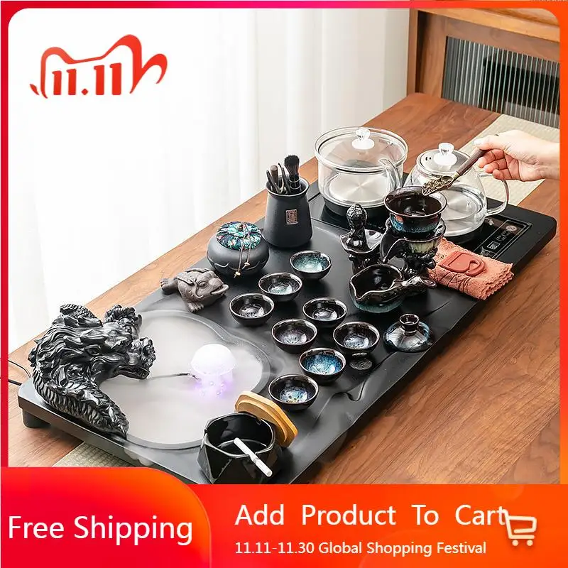 

Прямоугольный большой поднос для чая, сервировочные деревянные декоративные аксессуары, стол, поднос для чая, дренажный капельный горшок, бандажи для гостиной, товары для дома