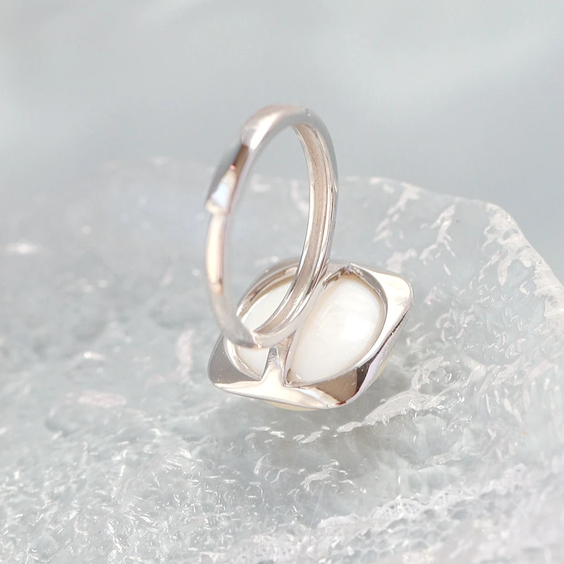 Inlaid Natural Mother Of Pearl Shell Silver Ring Classic Geometric Square Design Modern Fashion 925 Sterling Silver Women Ring