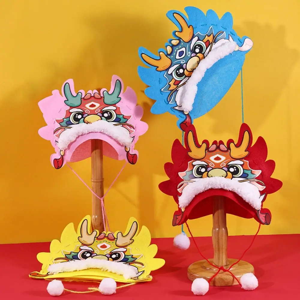 Hand Assembly Chinese New Year Hat Hand Craft Chinese Style Non-woven Dragon Hat Lucky Happy New Year Cartoon Dragon Hat