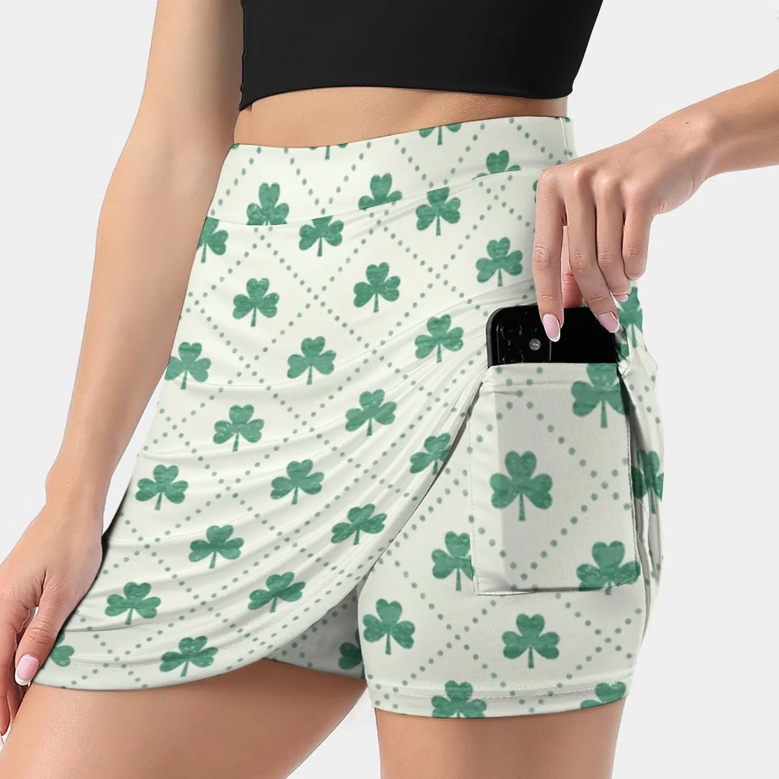 

Shamrock On! Women's skirt With Hide Pocket Tennis Skirt Golf Skirts Badminton Skirts Running skirts Irish Pattern Shamrock