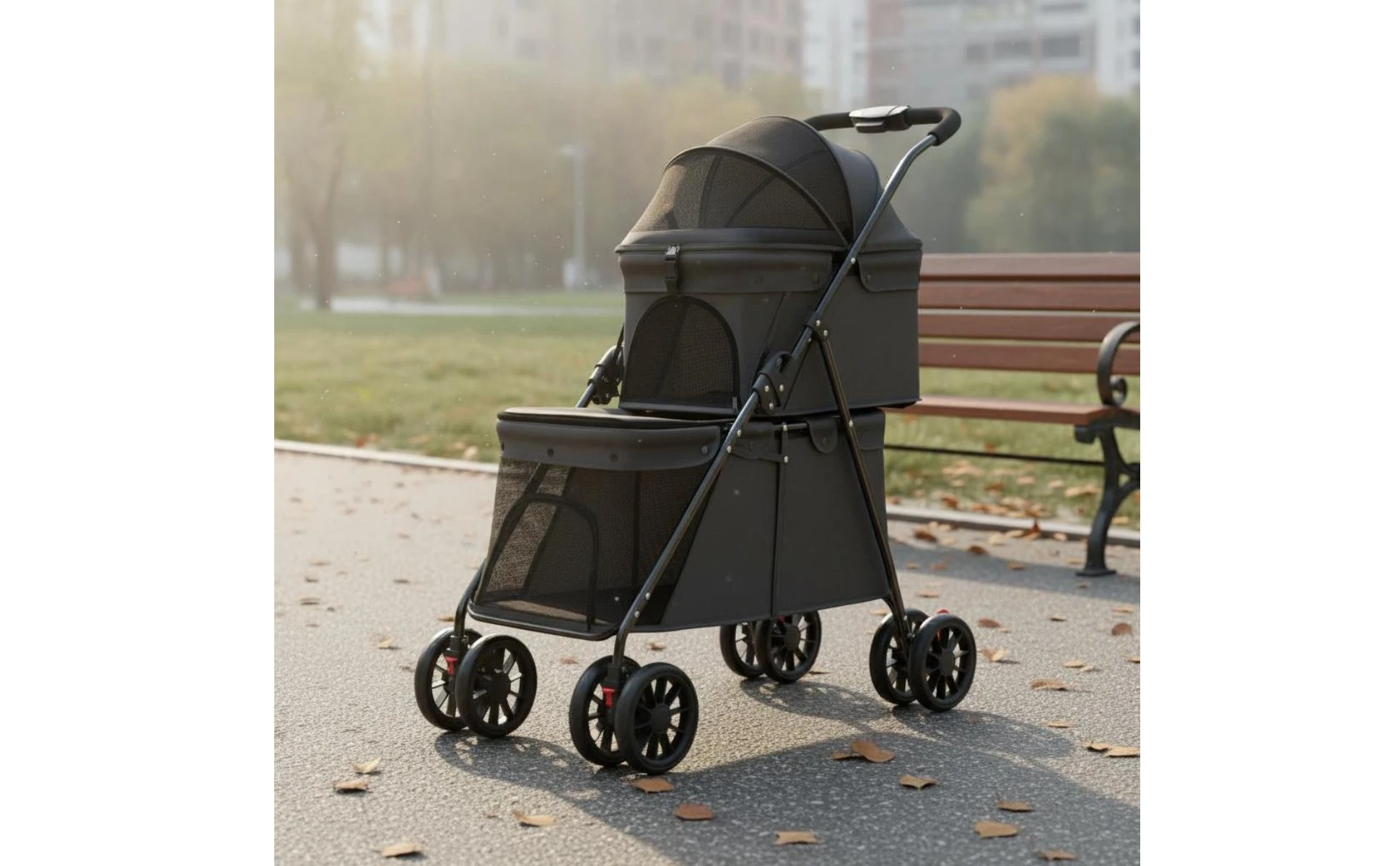 Double Layer Dog Feline Stroller Easy to Fold Double Deck Pet Stroller Large Space for Outdoor