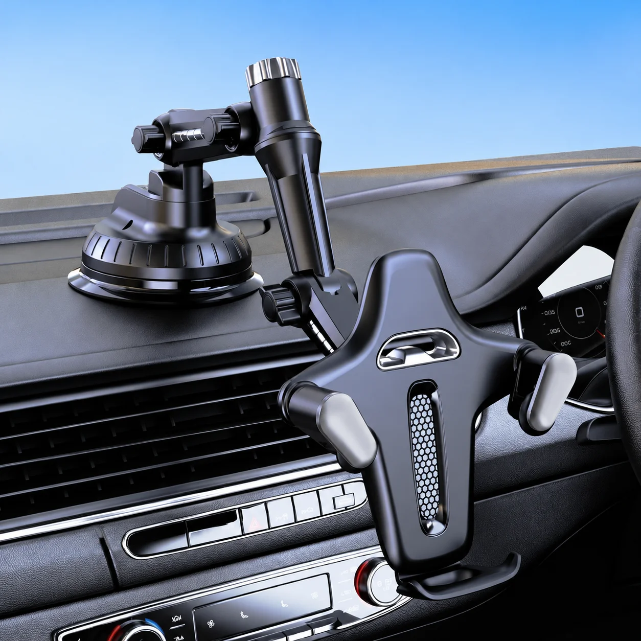 Heavy Duty Long Arm Strong Suction Car Phone Mount for Truck Excavator Off-Road, Windshield Dashboard Smooth Surface Desk Holder