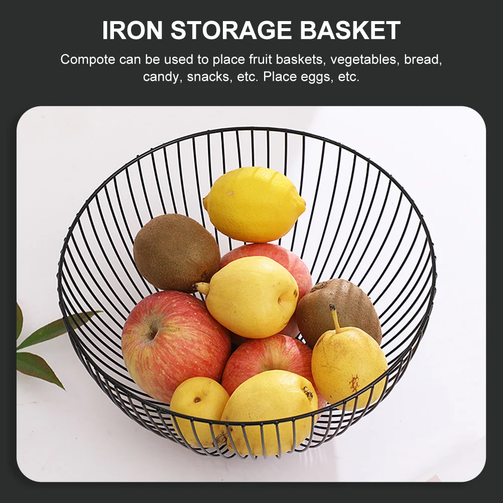 Fruit Basket Storage Food Tray Baskets Platter Black Wire Iron Mesh Egg Holder Container