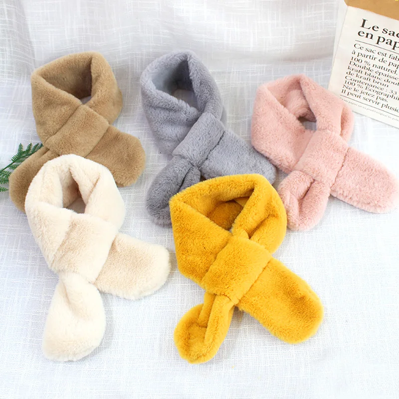 Bambini carino autunno inverno addensato caldo Faux pelliccia di coniglio sciarpe coreano morbido peluche fazzoletto da collo collo collo scaldacollo all'aperto