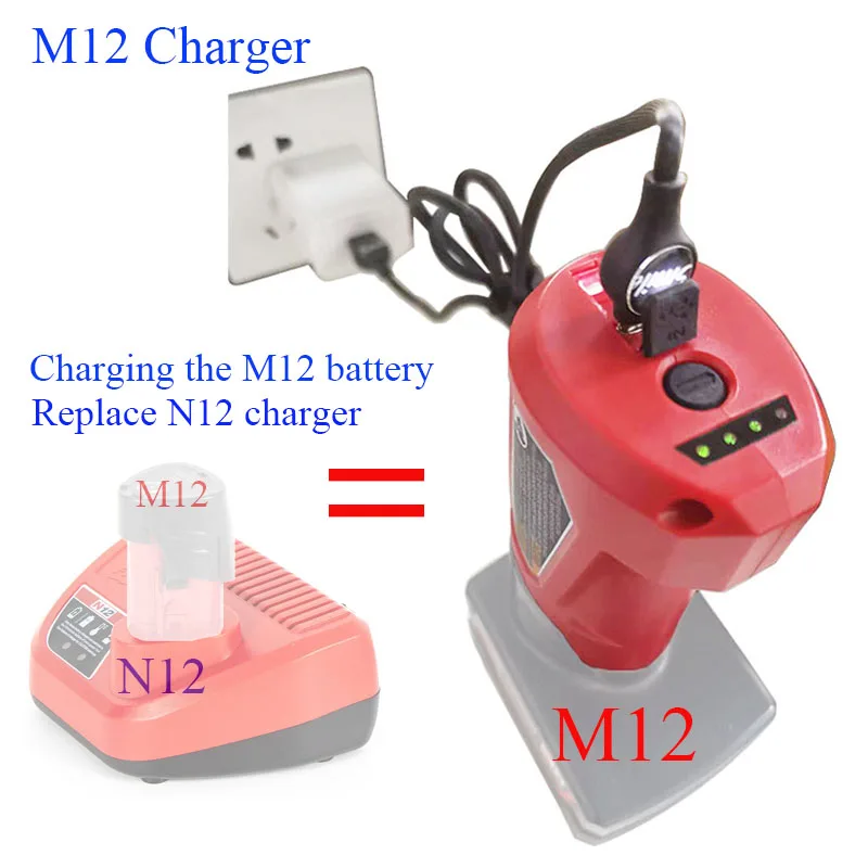 N12 Adapter Li-ion Battery Charger Converter For Milwaukee 12V 10.8V M12 USB Device Mobile Phone Power Bank Supply DC 12V Output