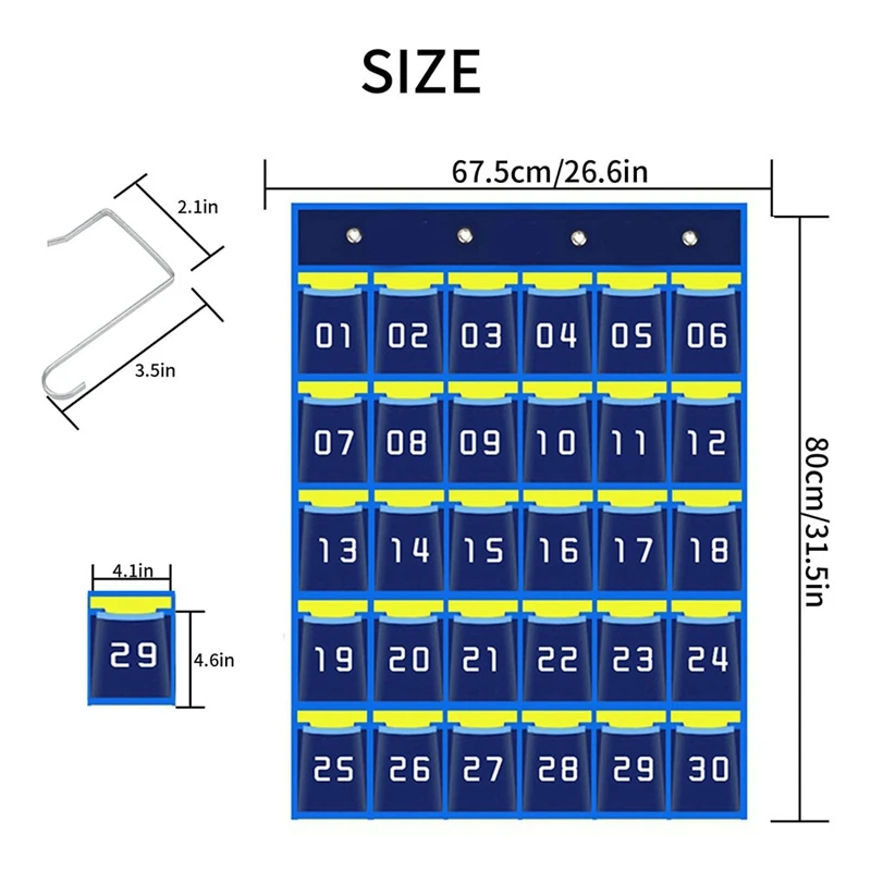 Borsa portaoggetti da appendere per telefono con tabella tascabile numerata blu per supporti per telefoni cellulari in classe (30 tasche)