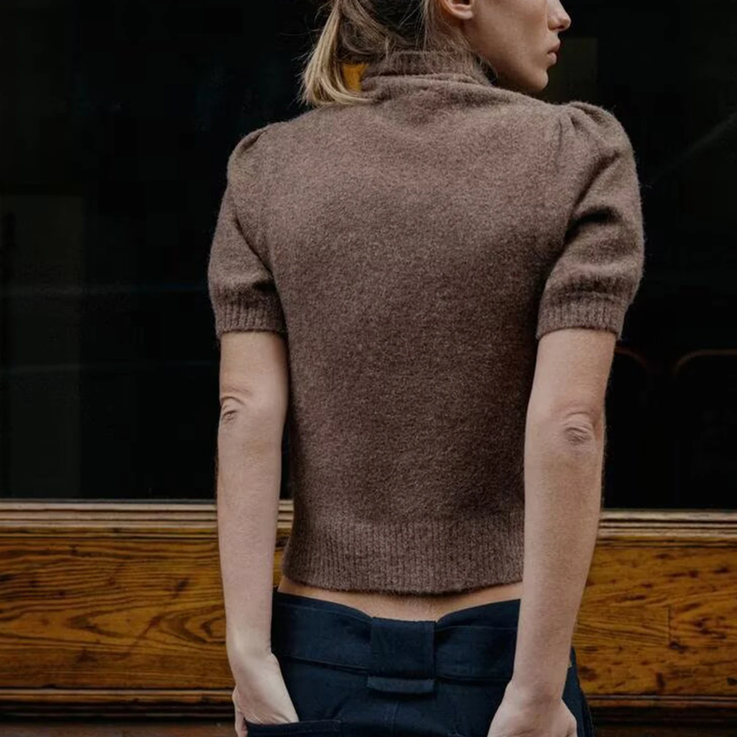 Faionable Bubble ort Sve Strickpullover mit hohem Kragen für Damen, Winter 2025, europäischer SLE-Mädchenpullover mit normaler Passform