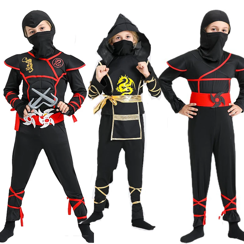 Halloween Kids Ninja Costume For Boys Dress Up Dragon Ninja Muscle Costume Kung Fu Outfit Birthday Gifts Ninja Role Playing Suit