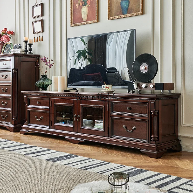 

lx14American TV cabinet all solid wood gold silk teak living room locker