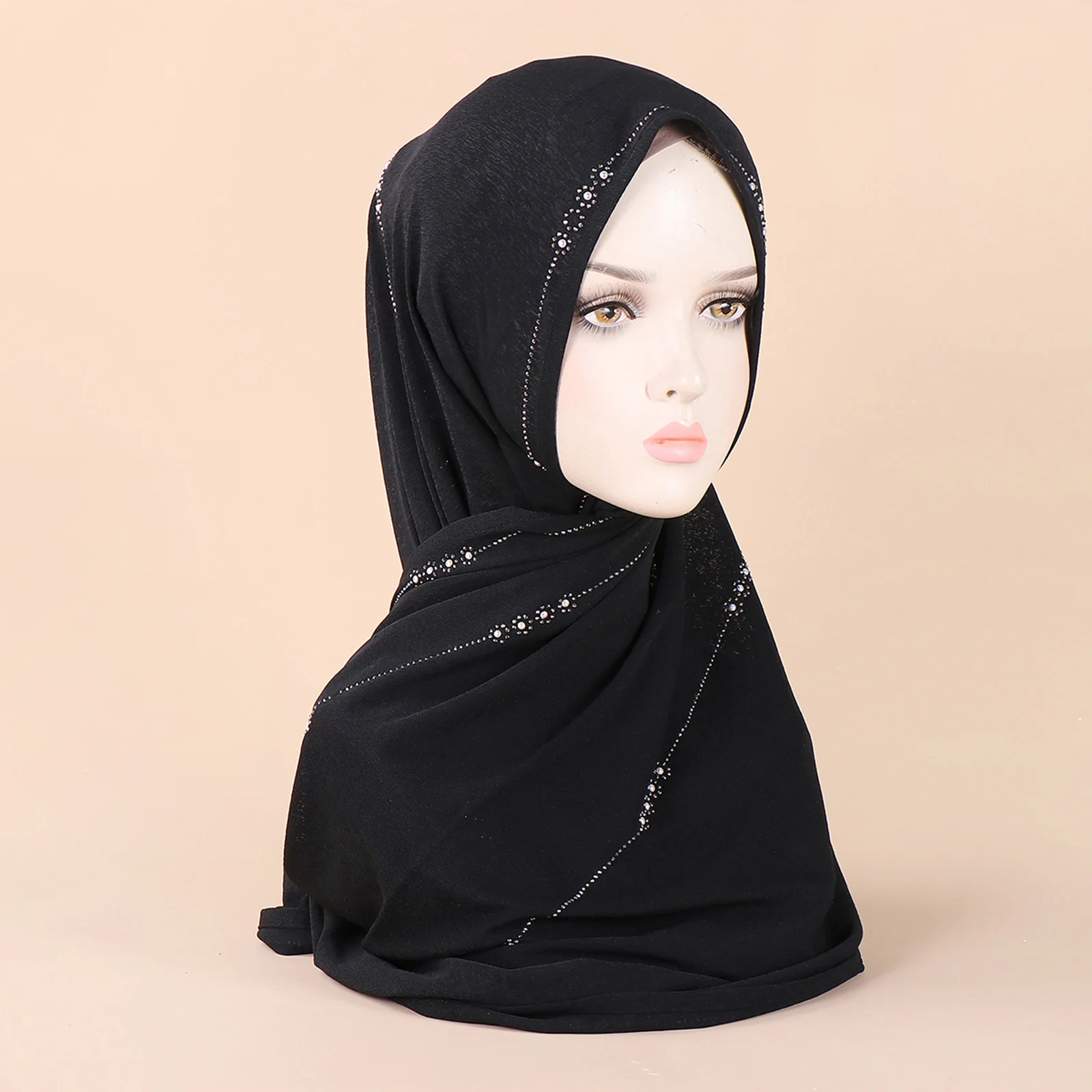 Comfortable And Breathable Decorative Diamond Women\'s Headband with Lace Edge Versatile Casual Scarf New Style Hijab