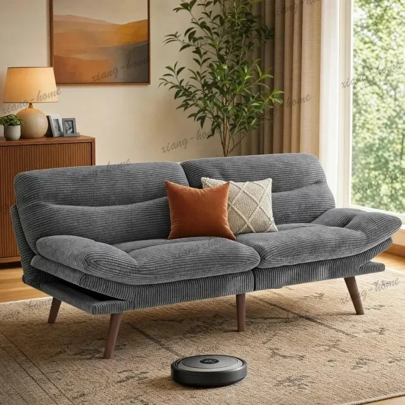 FG High Quality 66 Inch Corduroy Futon Sofa Bed Adjustable Backrest Armrest Recliner Sleeper
