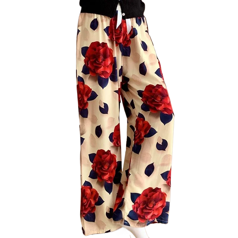 Women's Summer Sleep Bottoms Casual Loose Cotton and Silk Pants Thin High-end 3D Three-dimensional Artificial Cotton Home Pants