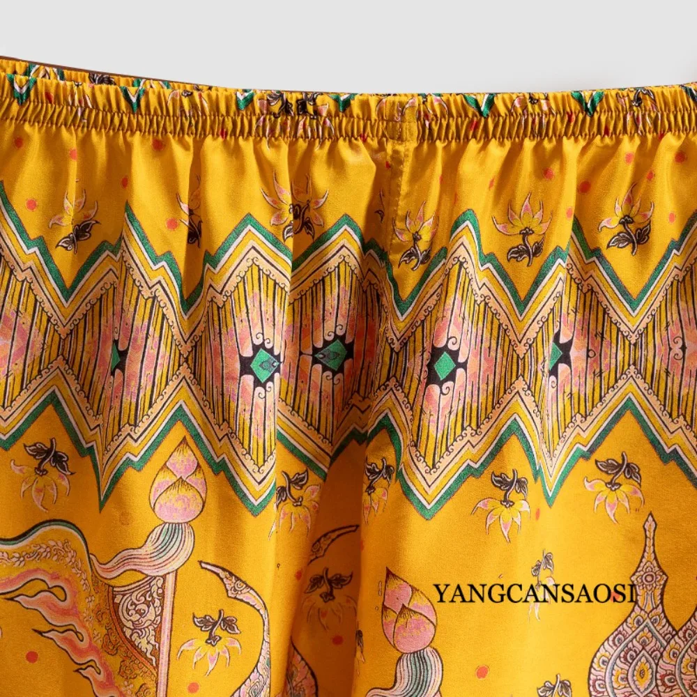 Dames Casual Zomer Nieuwe 100% Natuurlijke Moerbei Zijde Crêpe De Chine Veelzijdige Vakantie Stijl Thuis Afdrukken Strandbroek