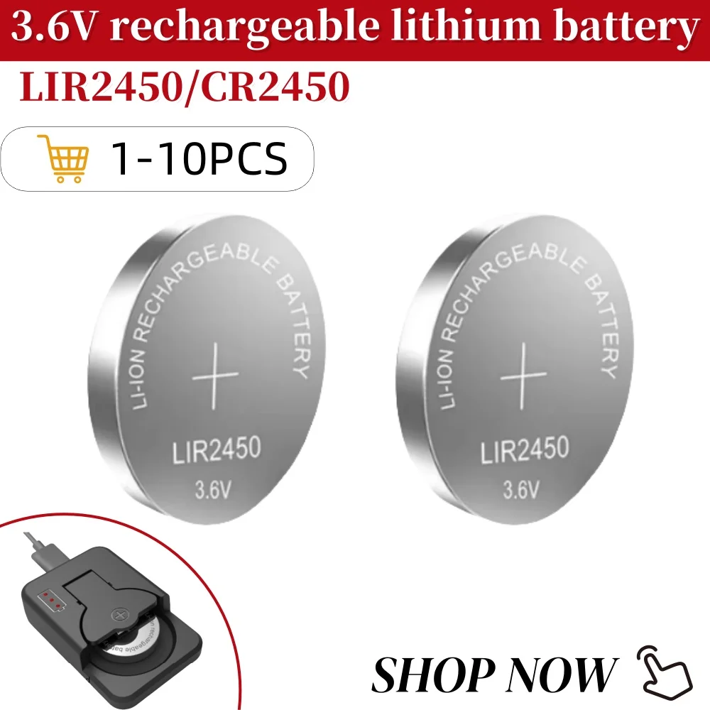 1-10PCS Batteria ricaricabile LIR2450 3.7V 120mAh Batteria a bottone agli ioni di litio per orologio giocattolo Chiave per auto Torcia solare