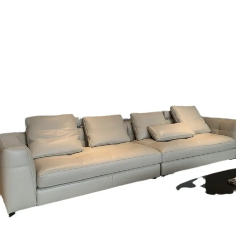 Cowhide villa designer full leather cloth straight row sofa