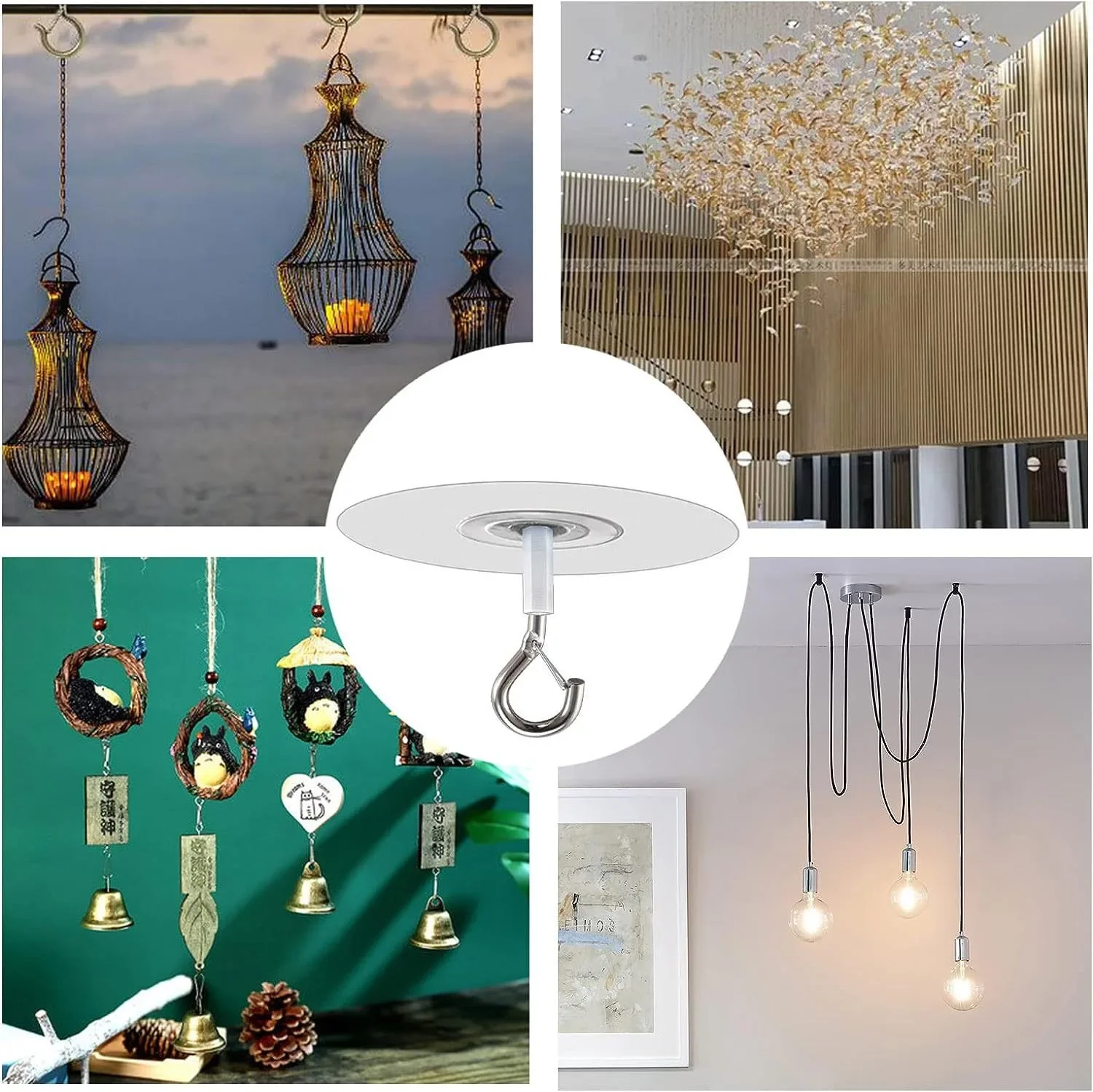 Invisible Ceiling Hooks for Plants Adhesive No Drill Hooks Strong Hold Hooks for Hanging Boho Macrame Curtains and Home Decor