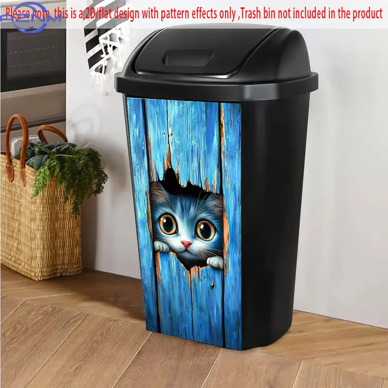 1pc Blue-Eyed Kitten Behind Blue Fence Self-Adhesive PVC Sticker - .01x cm Decorative Art Wheelie Bin Decals for Bathroom Tras