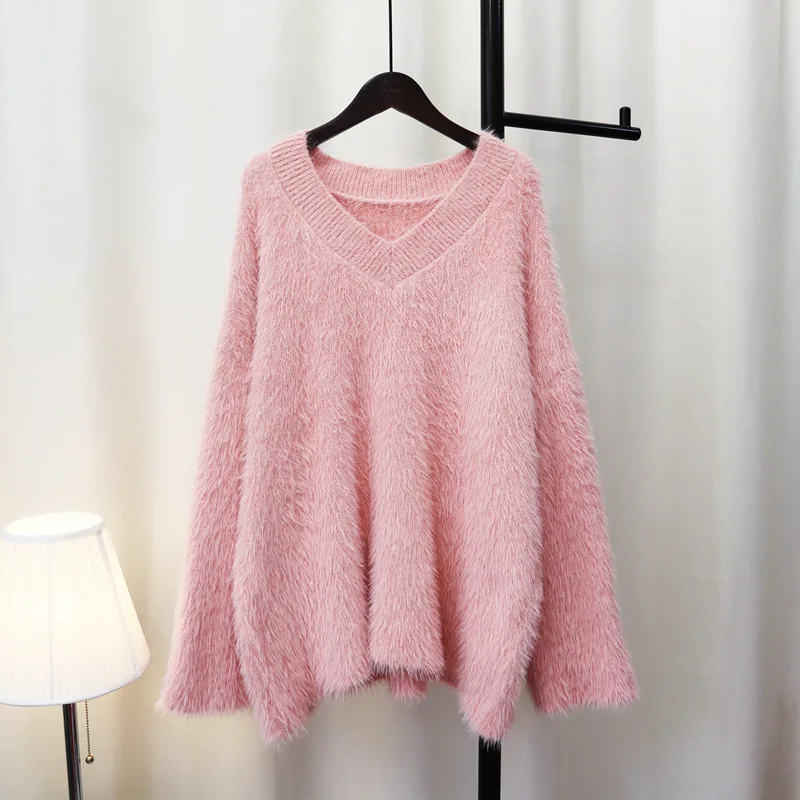 

Harajuku Sweaters Women Faux Mink Cashmere Knitted Pullover Korean Elegant Warm Jumpers Loose Knitwear New