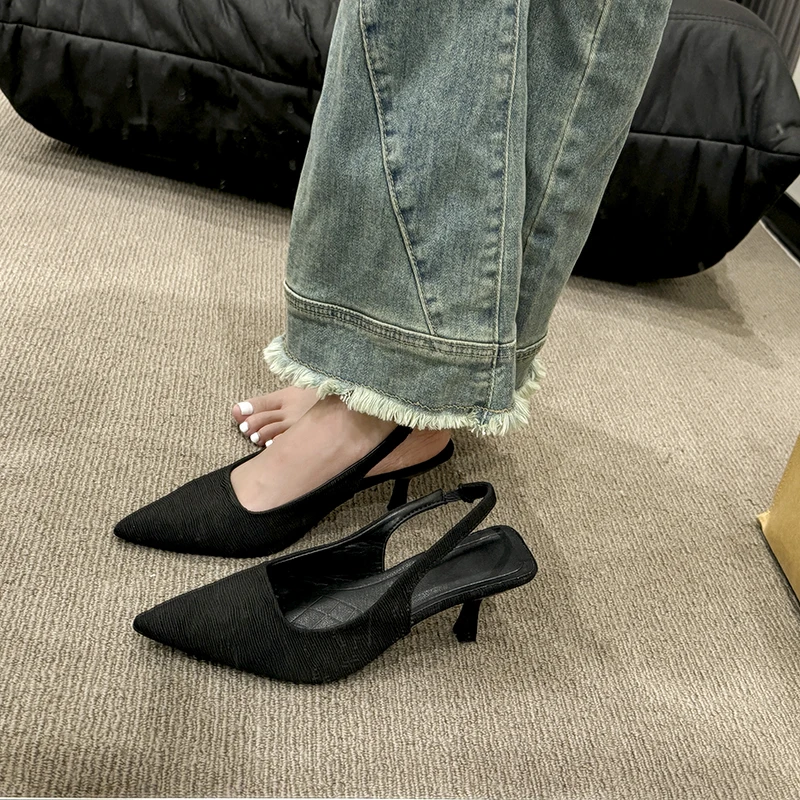 

Spring 2026 Design Sensation Niche Black Professional Pointed Toe Thin Heel High Heels Universal Sandals Covered Women Shoes