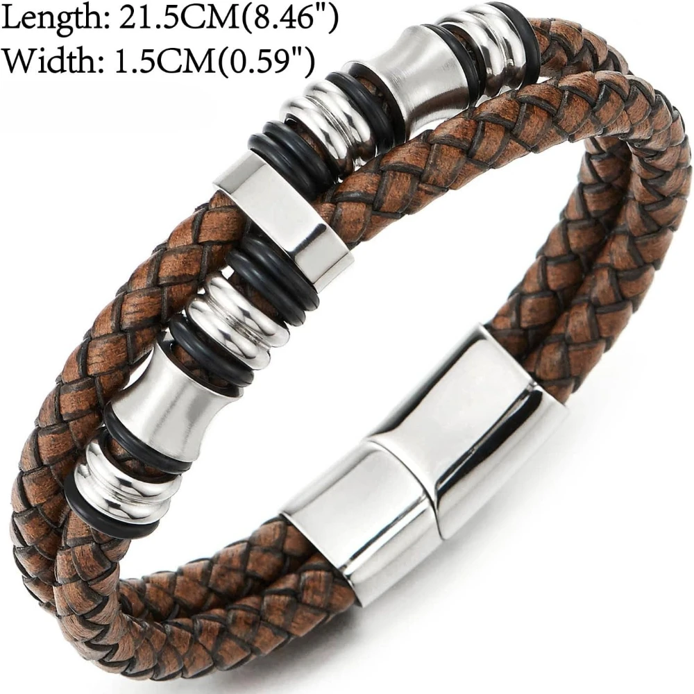 Männer Zweireihige Gewebte Leder Armbänder Armband Edelstahl Glück Perlen Armband Mode Schmuck Zubehör – Detail 5