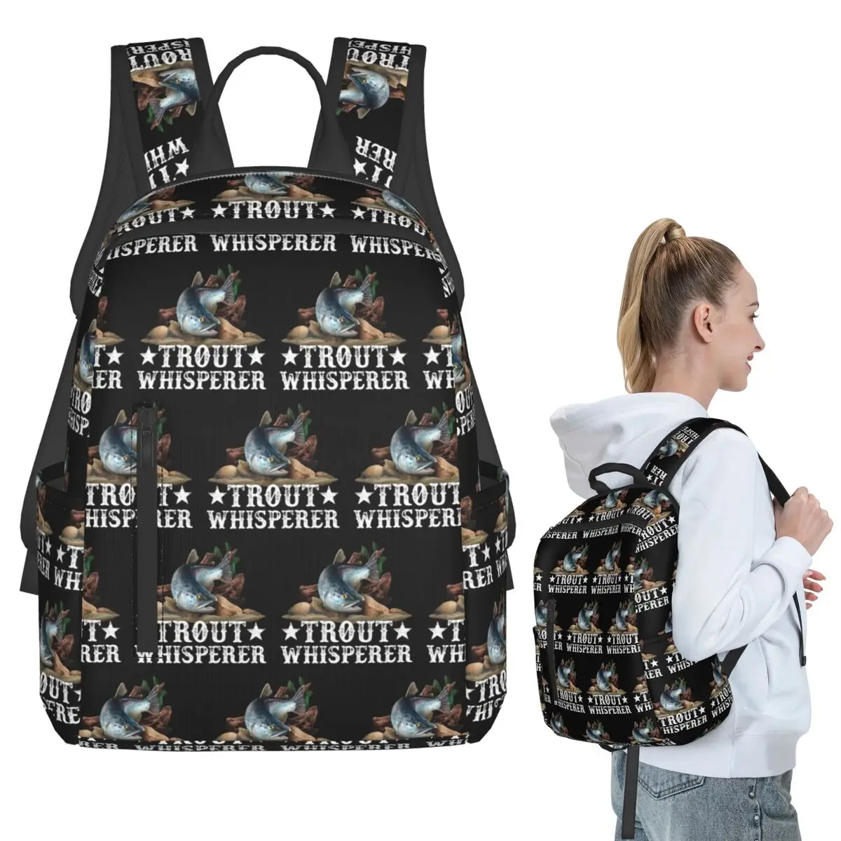 Trout Fish Illustration Fly Fishing Art Backpack Student BookBag Children School Bag Computer Shoulder Bags Boys Girls