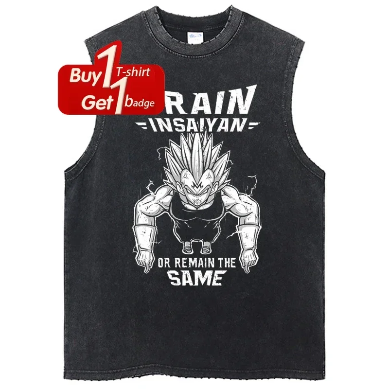 Dragon ball anime roupas de ginástica homem sem mangas camisa verão y2k casual vintage lavado regata streetwear gráfico harajuku colete