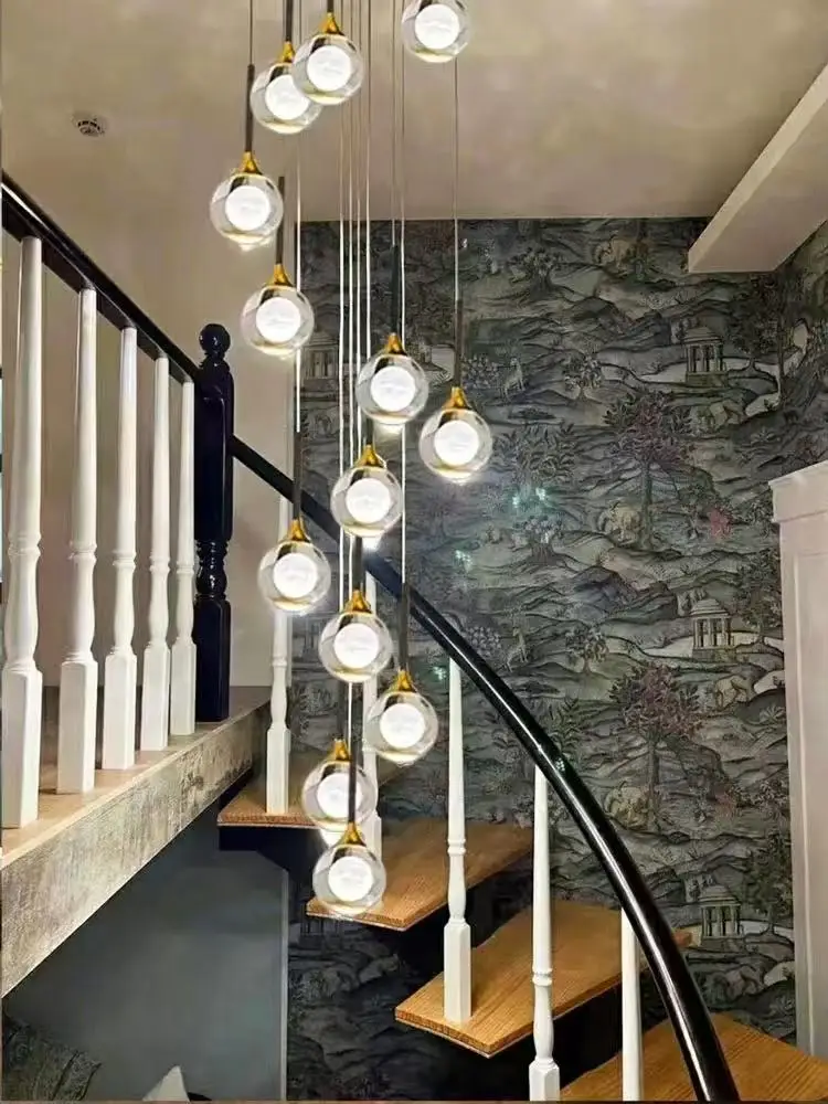 

2025 Modern Teardrop shape Crystal Ball Chandelier lustre Hardware Hanging wire Ceiling Suitable for Spiral staircase decoration