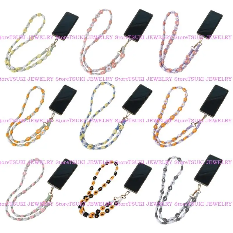 

62KE Bohemian Handwoven Phone Wristlet Bracelet Floral Decoration for Ladies