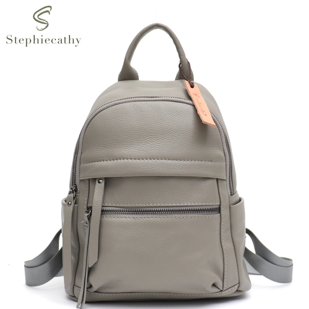 SC donna moda zaino in vera pelle Casual funzionale tasca scuola borsa a tracolla zaino quotidiano in pelle di mucca Versatile