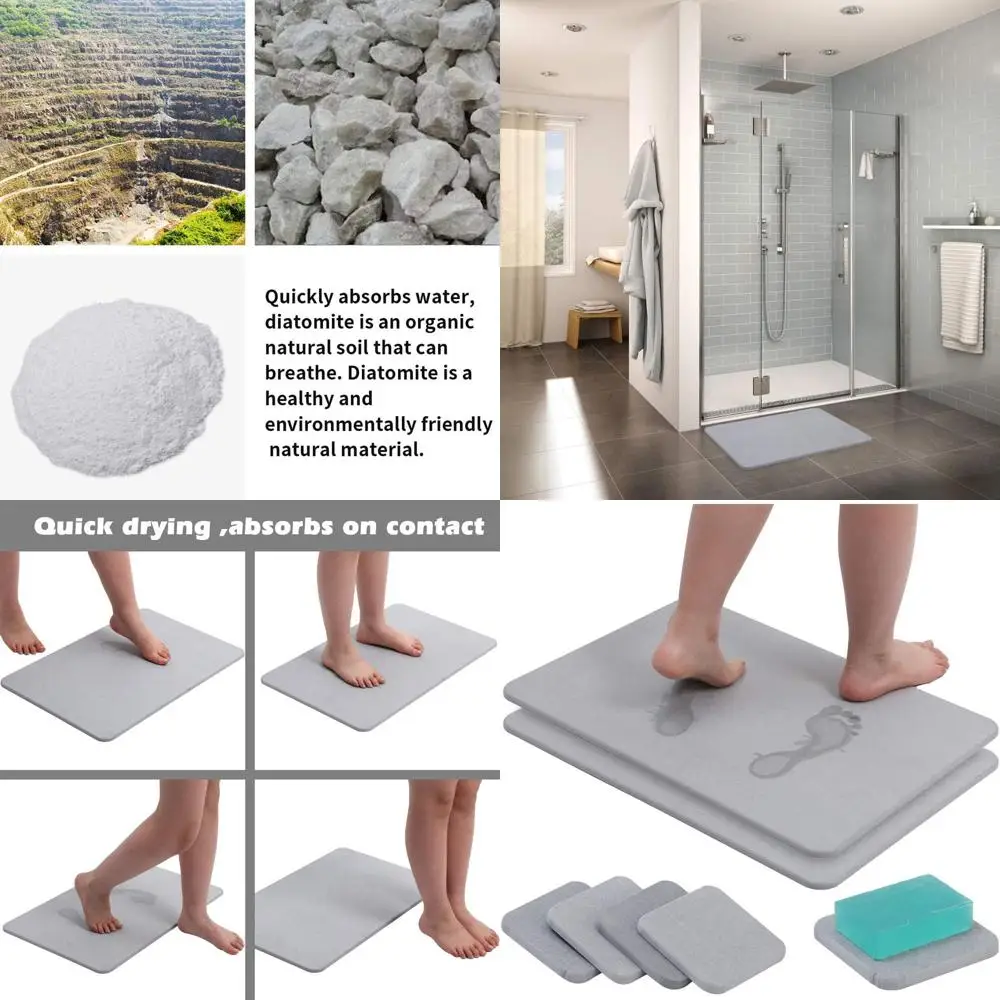 

Large Diatomaceous Earth Bath Mat - Fast Drying, Grey Diatom Mud Pad for Bathroom Floors