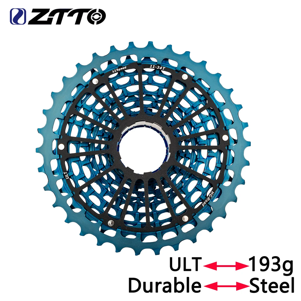 

ZTTO ULT Road Bike Cassette 12 Speed 11-34T Range Steel CNC Flywheel Durable 12S Freewheel 193g Super Light 12V Sprocket Blue