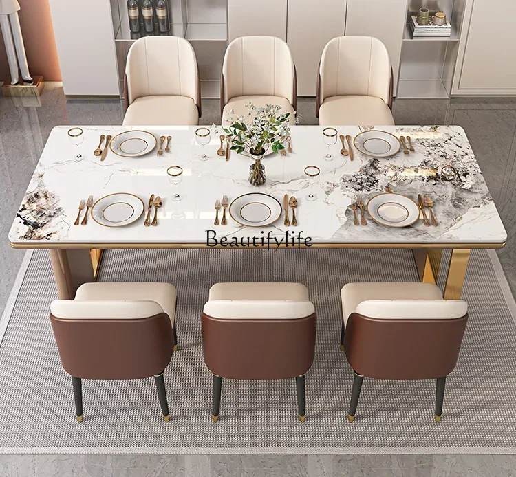 

02 ls 18FG40Light Luxury Stone Plate Dining Table High-End Large Board Table Rectangular Modern Simple Dining Table