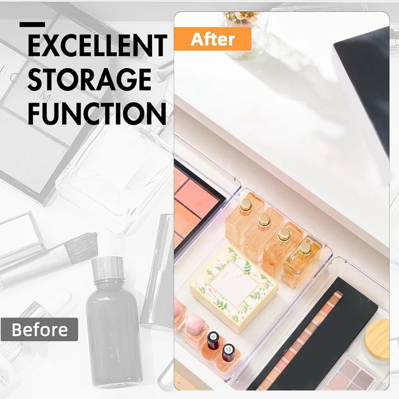 6ชิ้นที่จัดระเบียบในลิ้นชักใส9X6x2in โต๊ะเครื่องแป้งพร้อมแผ่นซิลิโคนกันลื่น