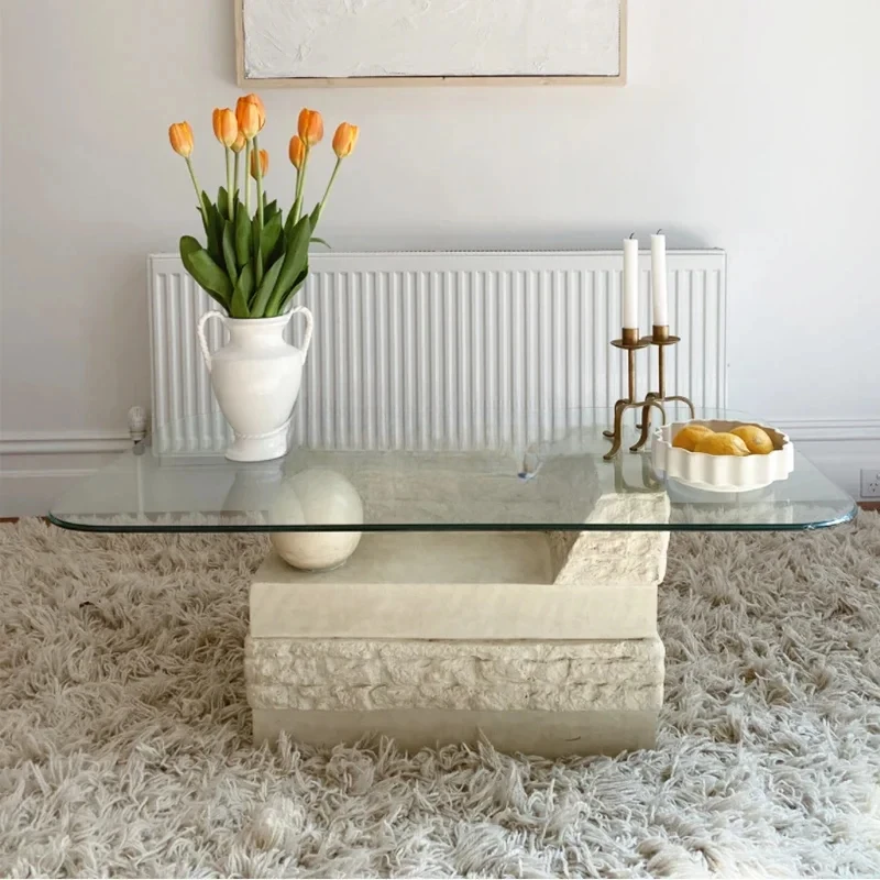 

Table à thé en travertin pour petit appartement, table à thé design, luxe abordable, salon