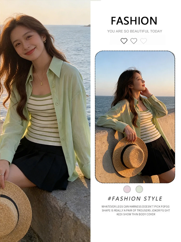 

Повседневная женская рубашка с длинным рукавом, новинка весенней коллекции, с оригинальным дизайном, разрезом сзади, защитой от УФ-излучения, в корейском стиле, свободного кроя.