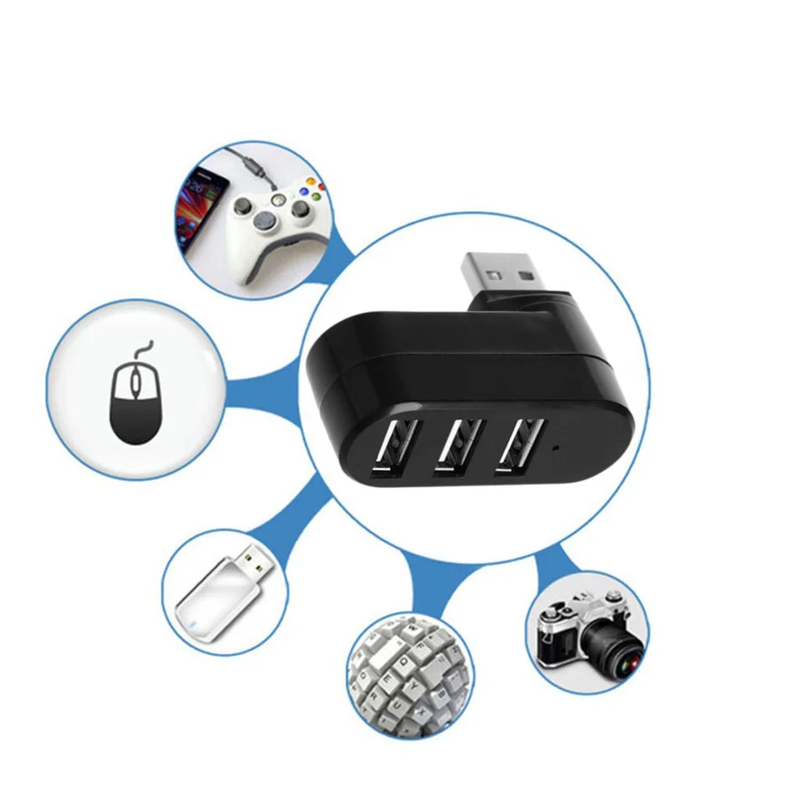 LccKaa หมุน Mini USB Hub 2.0 อะแดปเตอร์ความเร็วสูง U Disk Reader Splitter 3 พอร์ต USB 2.0 สําหรับคอมพิวเตอร์พีซีแล็ปท็อป Mac อุปกรณ์เสริม