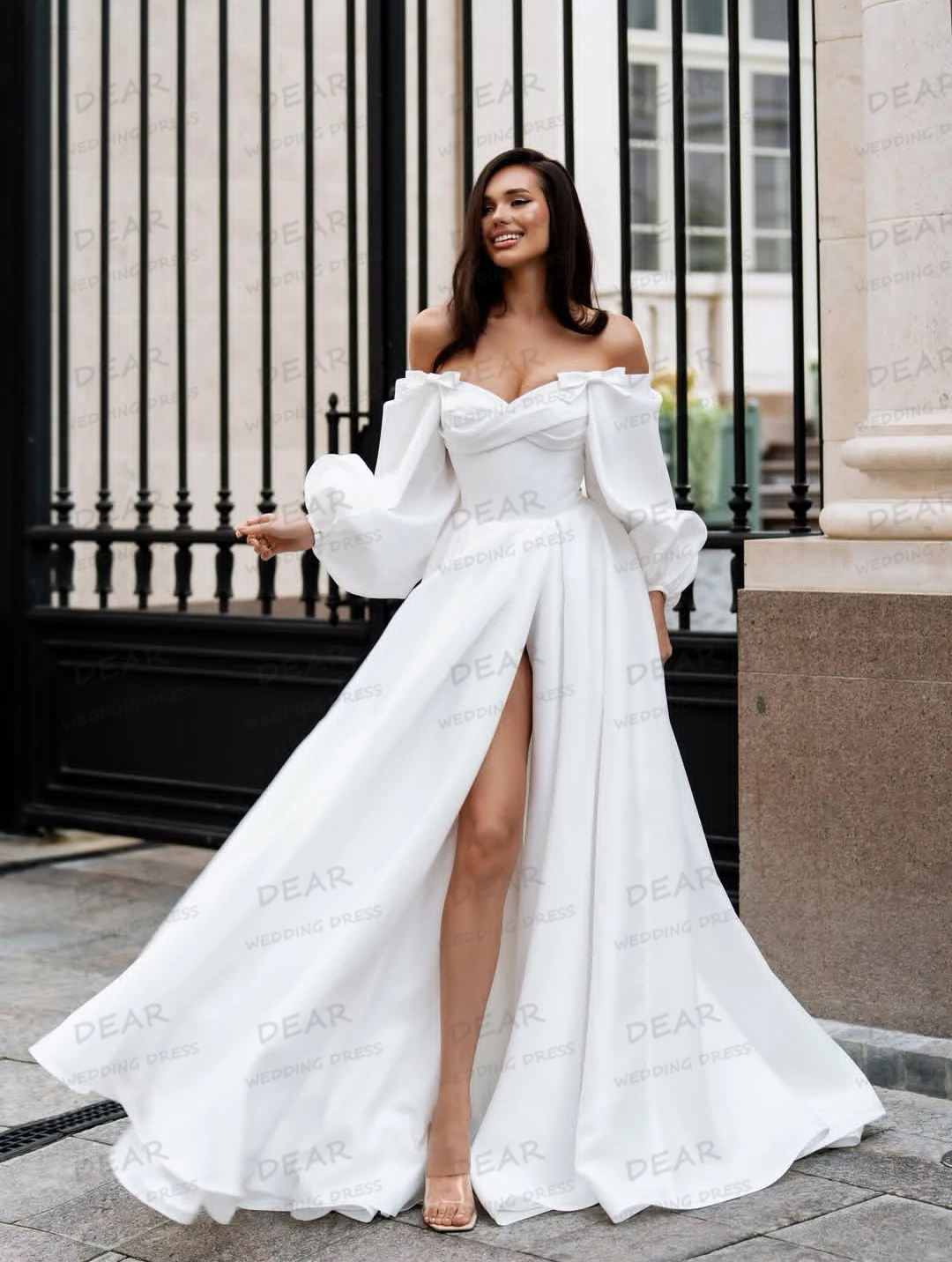 Simple Sexy Wedding Dresses Boat Neck Sexy Side Split Women A Line Bridal Gowns Party свадебное платье Customized
