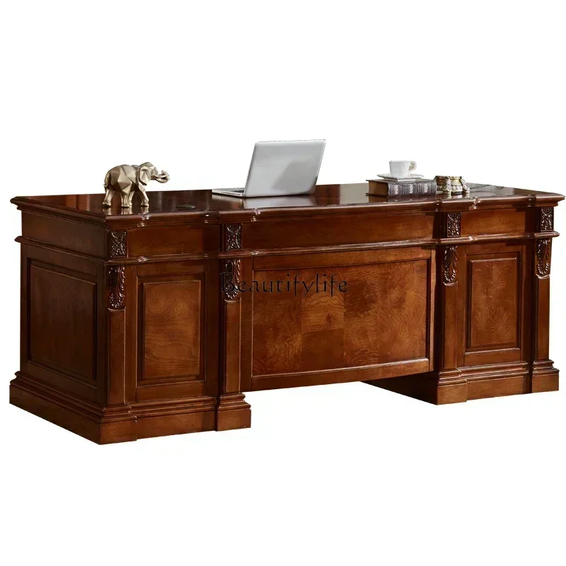 

American Retro Desk Villa High-End Study Desk European Solid Wood Boss DeskLX53
