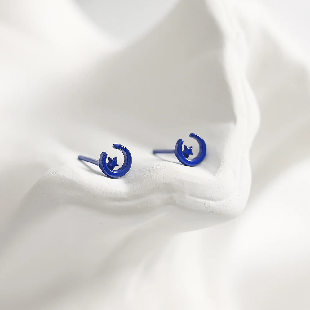New Material Bioceramic Star Moon Mini Stud Earrings For Women Party Allergy Prevention Piercing Ear Hole Fashion Jewelry