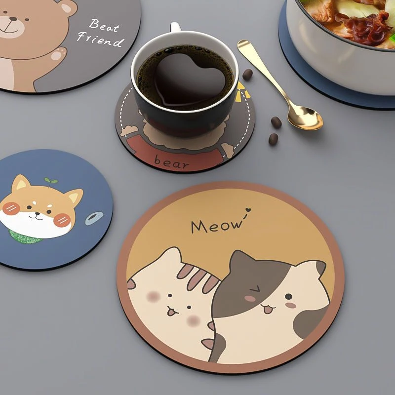 Silicone Heat Insulation Coaster Coffee Cup Non-slip Mat Tableware Mat Cute Cat Head Coaster Cartoon Environmental Coaster