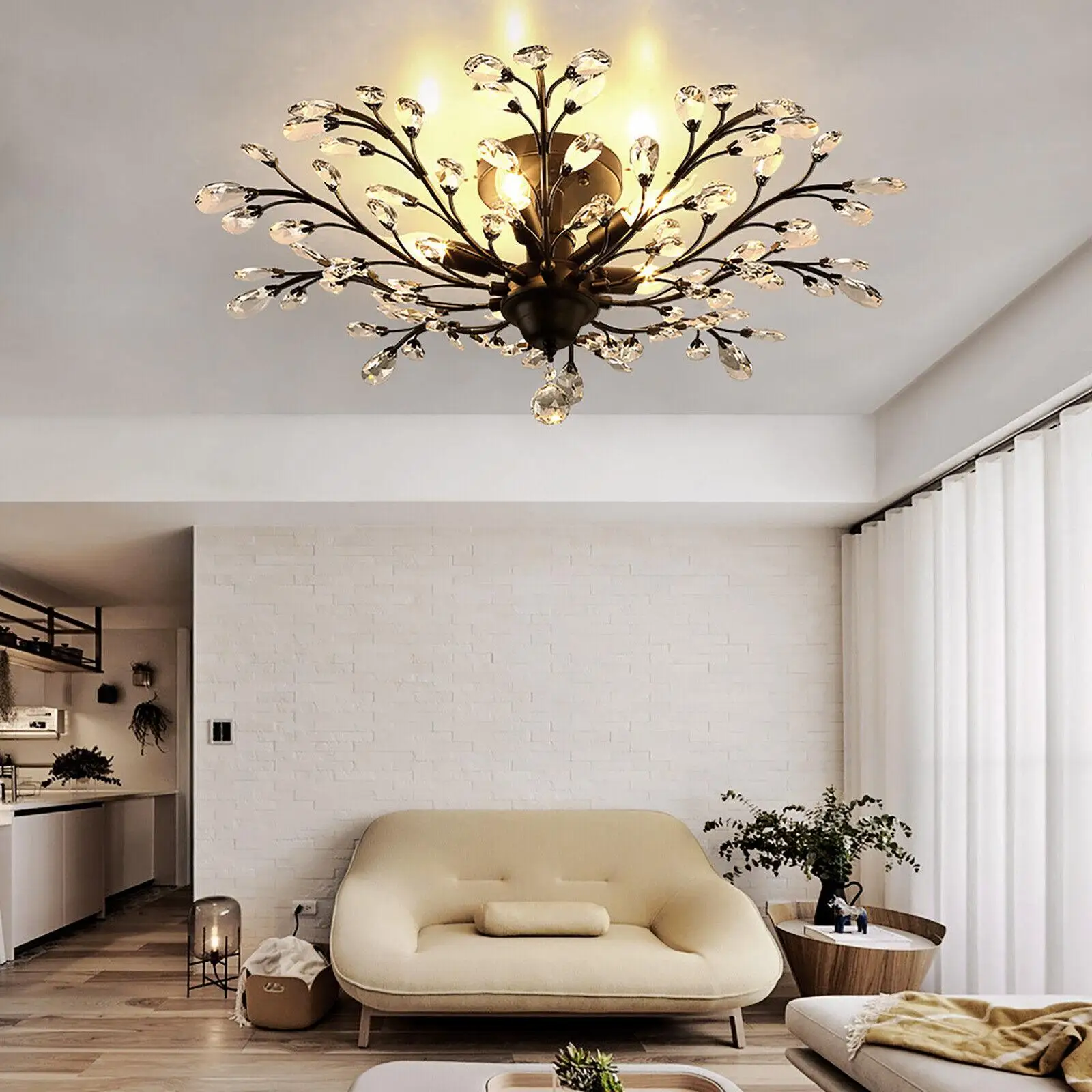 

80cm*30cm 110 V Vintage Crystal Pendant Lamp 30-40W Flower Ceiling Light Fixture Chandelier Bedroom