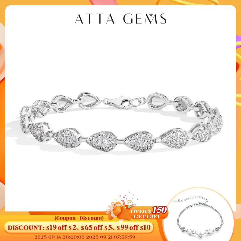 

ATTAGEMS Luxury Moissanite Bracelet for Women Pear Shape Full D Color VVS1 Diamond S925 Silver White Gold Plated Wedding Jewelry