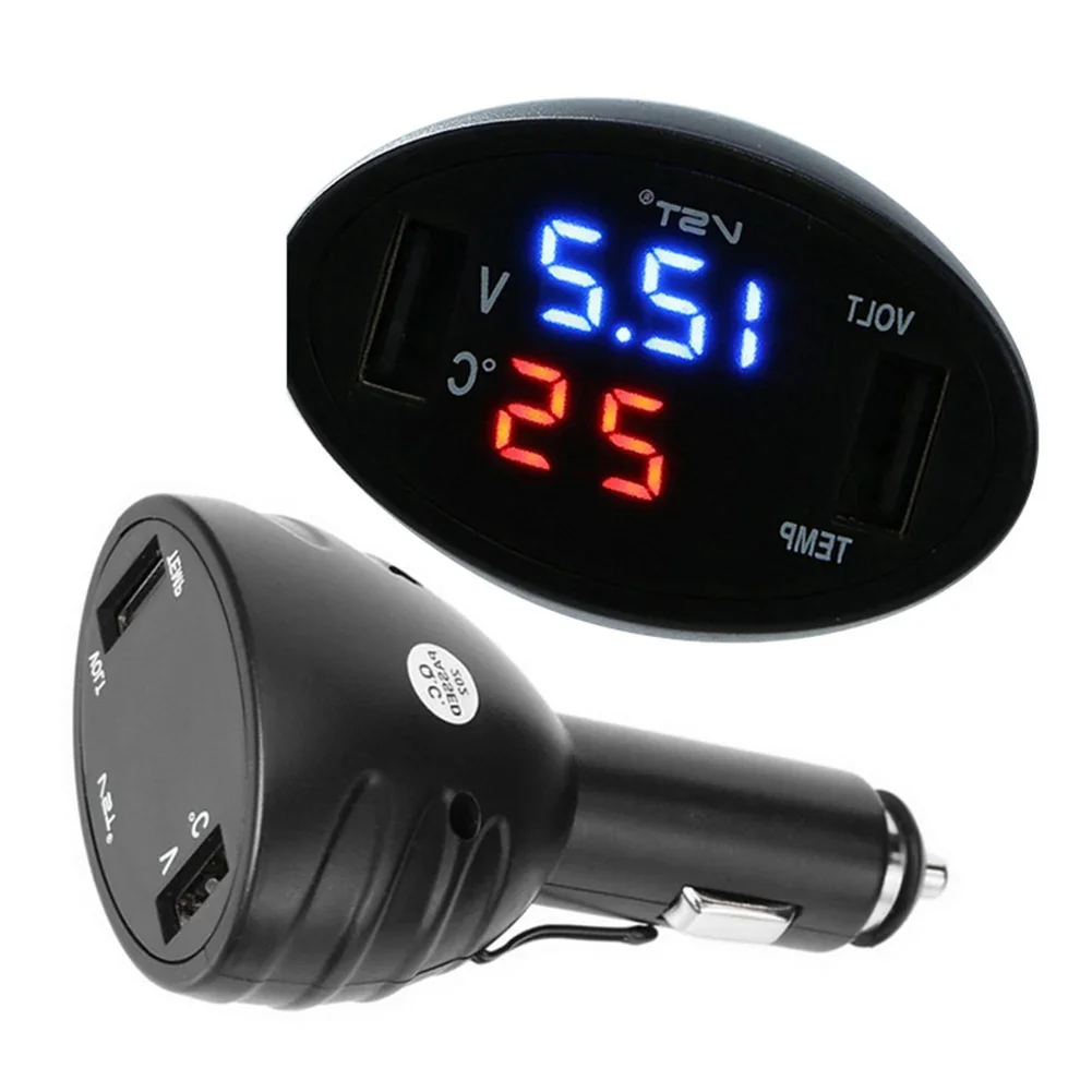 

USB Car-charger Adapter 3 In 1 Voltmeter Car Charger Car Charger Dual USB Charger LED Thermometer Voltmeter 12V