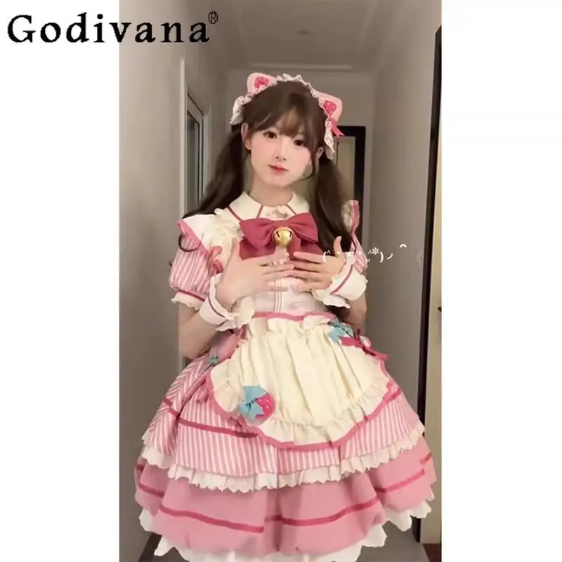 

Sweetheart Girl Japanese Original Pink Lolita Flower Bud Dress OP Cute Daily Light Lolita Princess Style Doll Face Bowknot Dress